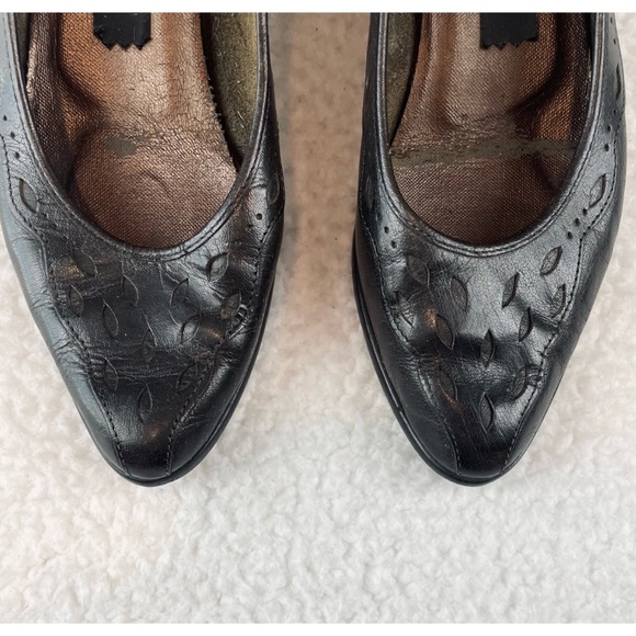 (VTG) CENTRALINA • Black Genuine Leather Pointed Toe Kitten Heels - Picture 13 of 16